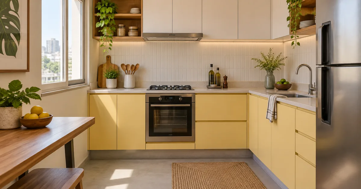 Amarelo manteiga na cozinha pequena sem transformar tudo em cor